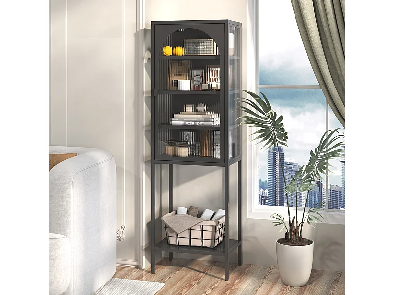 Librería negra - Organizador con 1 puerta y 3 estantes ajustables - almacenamiento abierto - para sala de estar y oficina