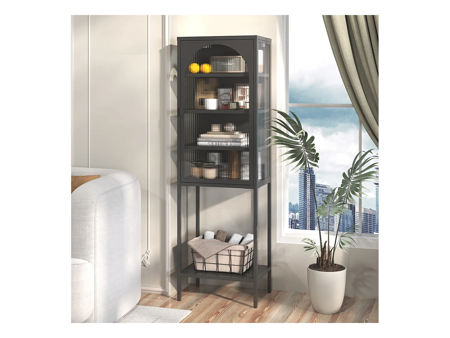 Bibliothèque noire - Organiseur avec 1 porte et 3 étagères réglables - rangement ouvert - pour salon et bureau