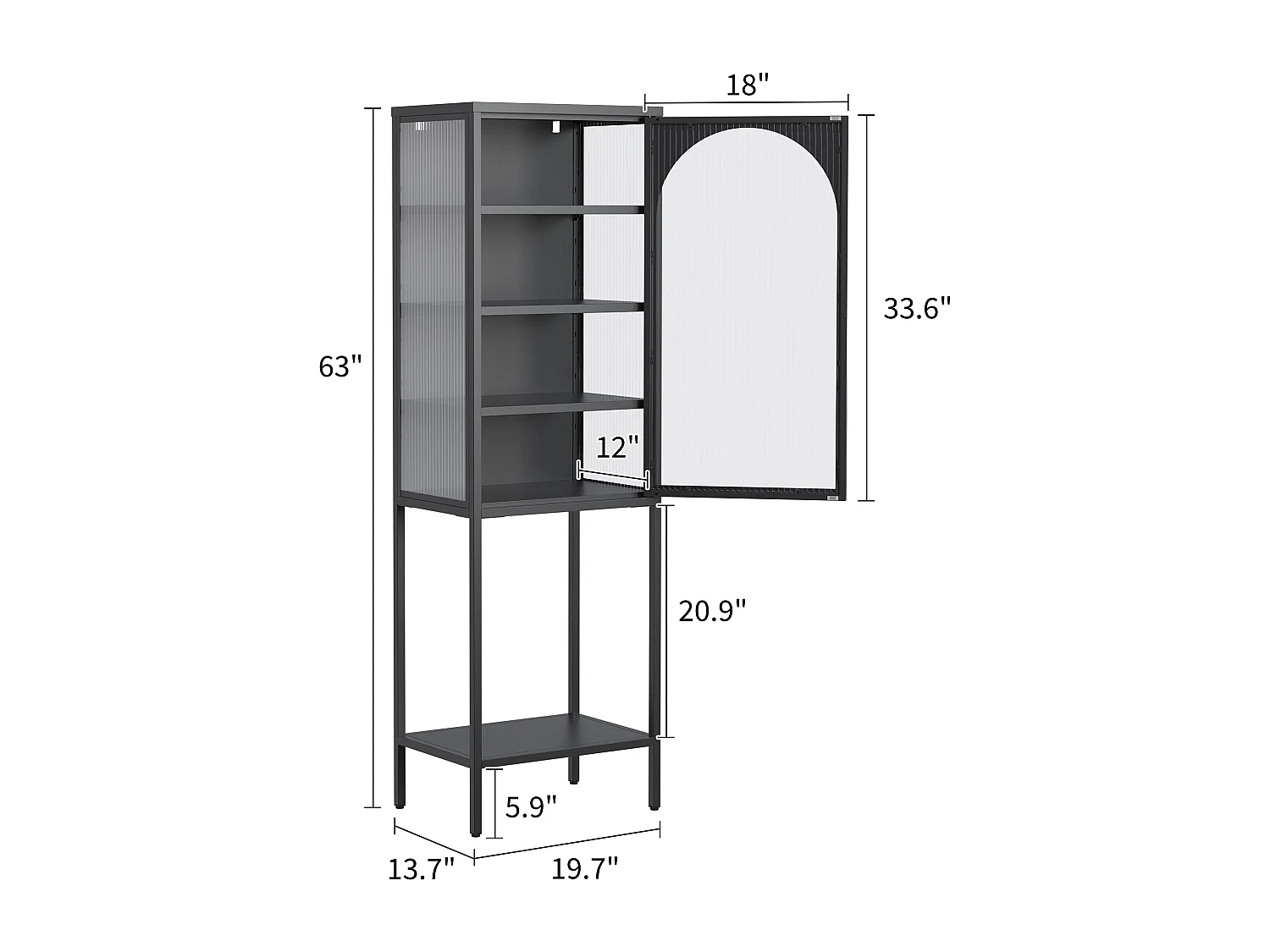 Schwarzes Bücherregal – Organizer mit 1 Tür und 3 verstellbaren Regalen – offene Aufbewahrung – für wohnzimmer und büro