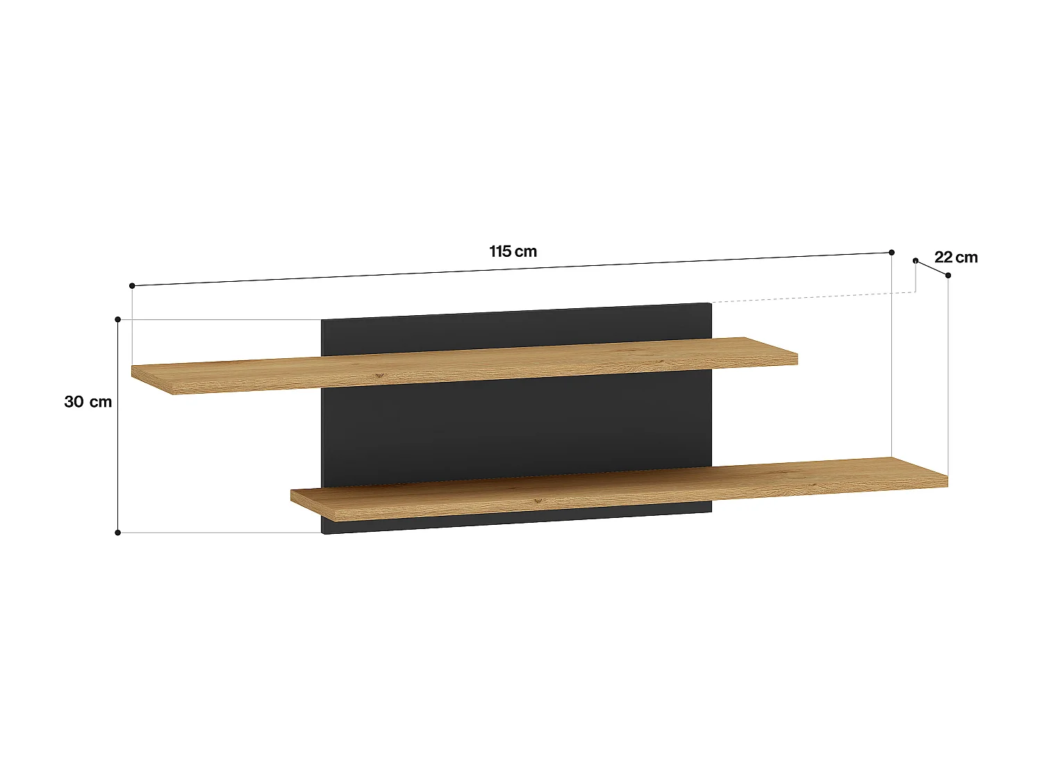 WANDREGAL Modesto Eiche Style hell / Schwarz 115 / 22 / 30 cm