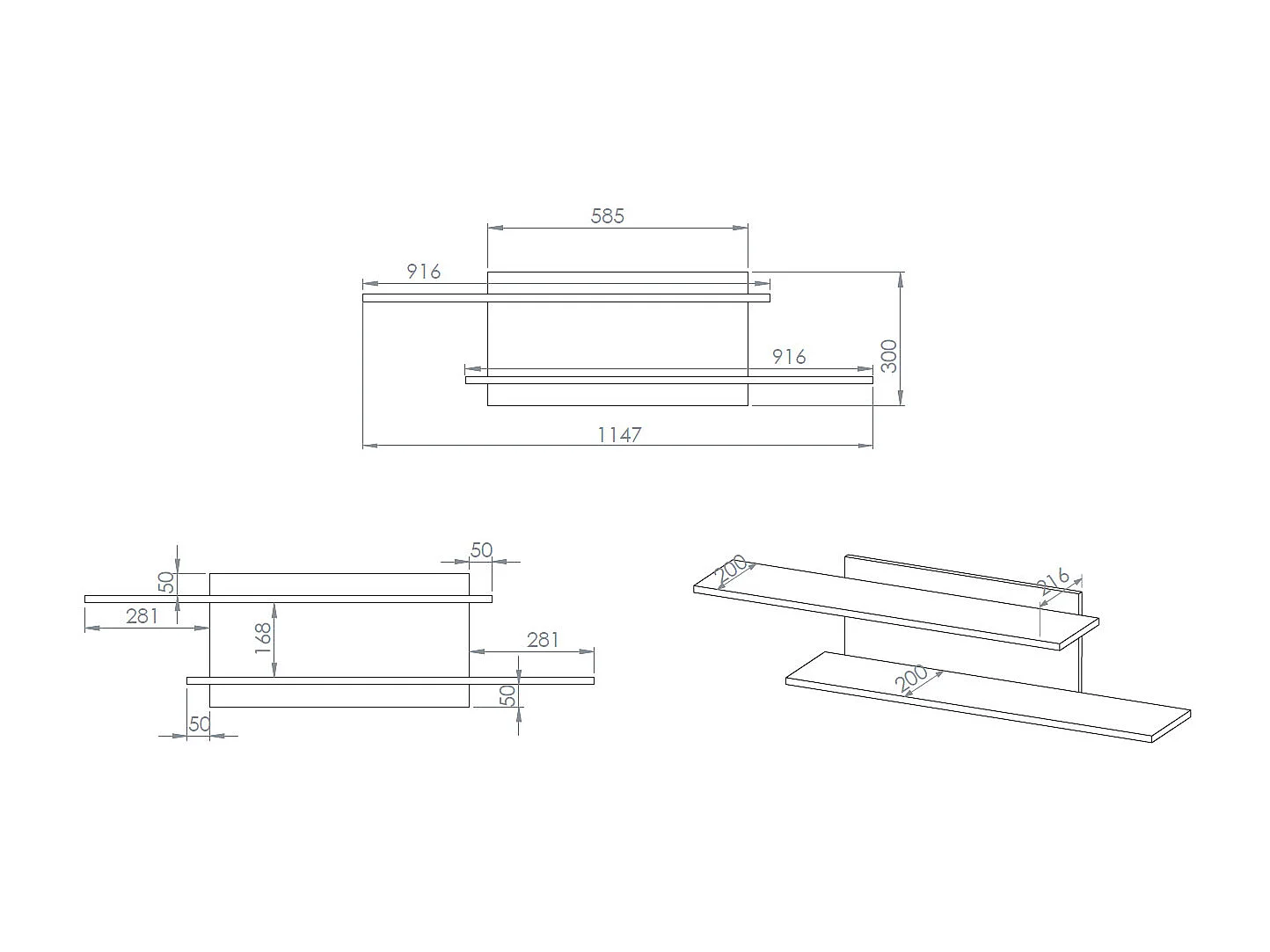 WANDREGAL Modesto Eiche Style hell / Schwarz 115 / 22 / 30 cm