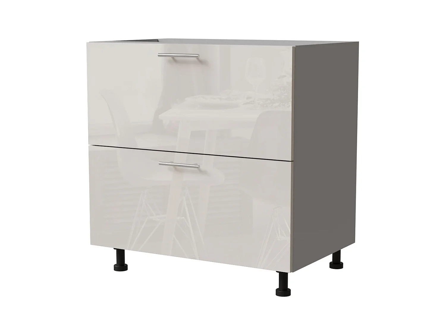 SCHUBLADENUNTERSCHRANK Brerra D2A/80 Korpus grau / Front RAL 9001 cremeweiß Hochglanz 80 / 50 / 82 cm Schubladensystem HETTICH InnoTech Atira