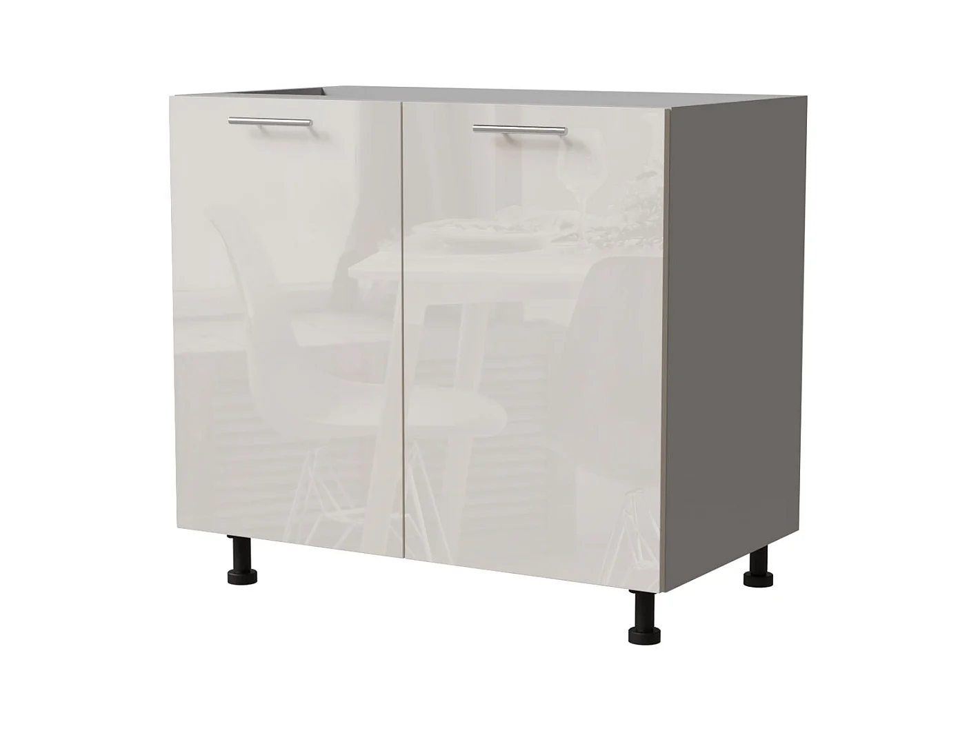 KÜCHENUNTERSCHRANK Brerra D11/90 Korpus grau / Front RAL 9001 cremeweiß Hochglanz 90 / 50 / 82 cm