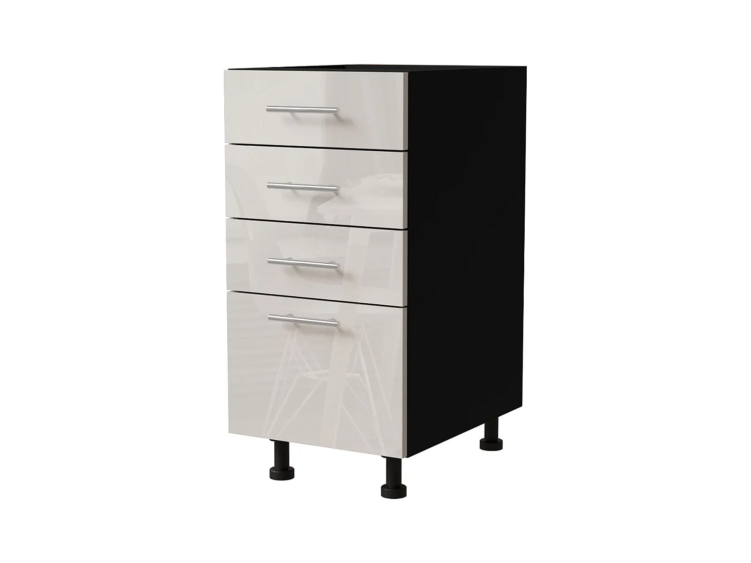 SCHUBLADENUNTERSCHRANK Brerra D4M/40 Korpus schwarz / Front RAL 9001 creme Hochglanz 40 / 50 / 82 cm