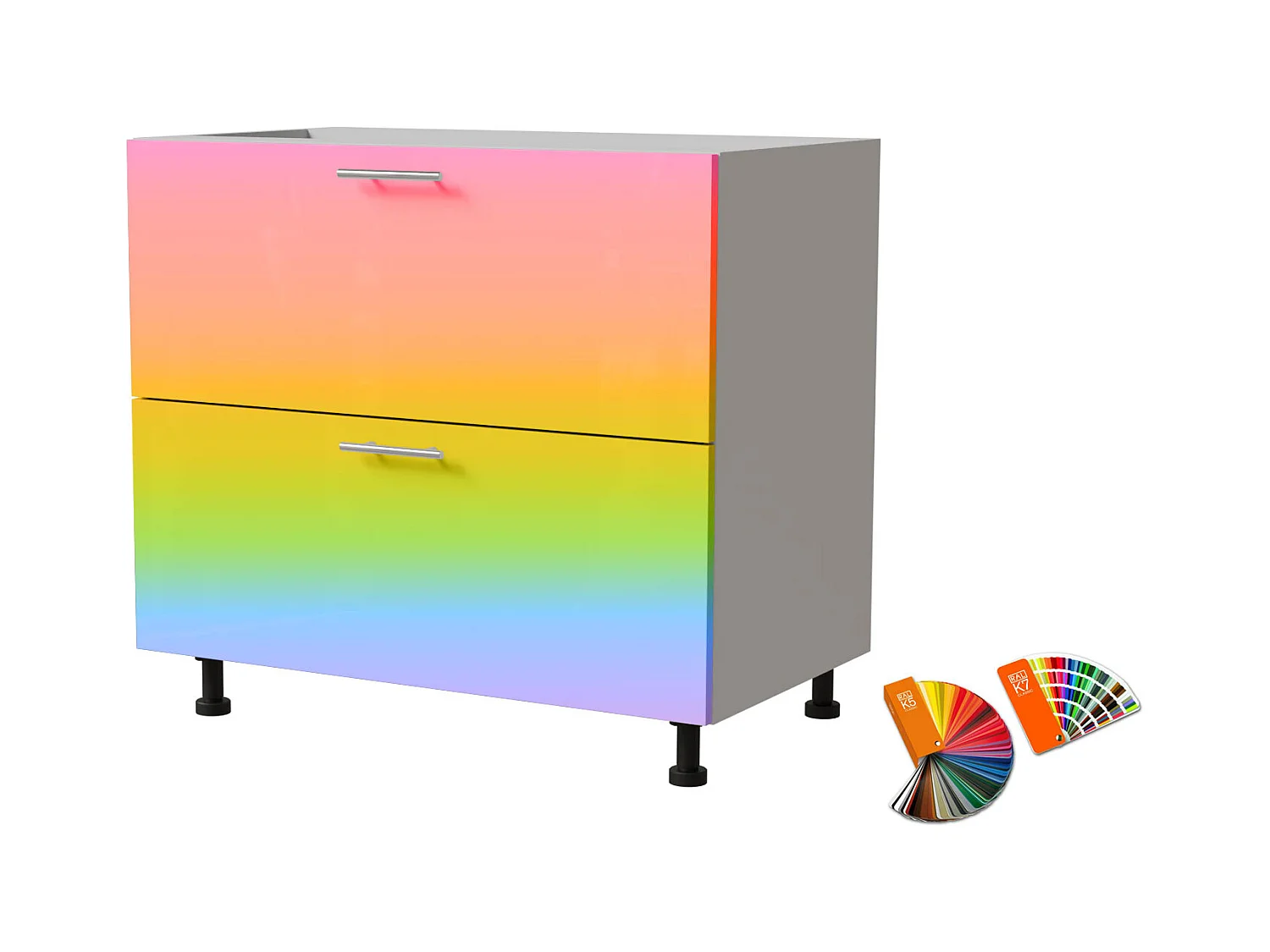 SCHUBLADENUNTERSCHRANK Brerra D2A/90 Korpus weiß / Front RAL Wunschfarbe (K5 oder K7) 90 / 50 / 82cm