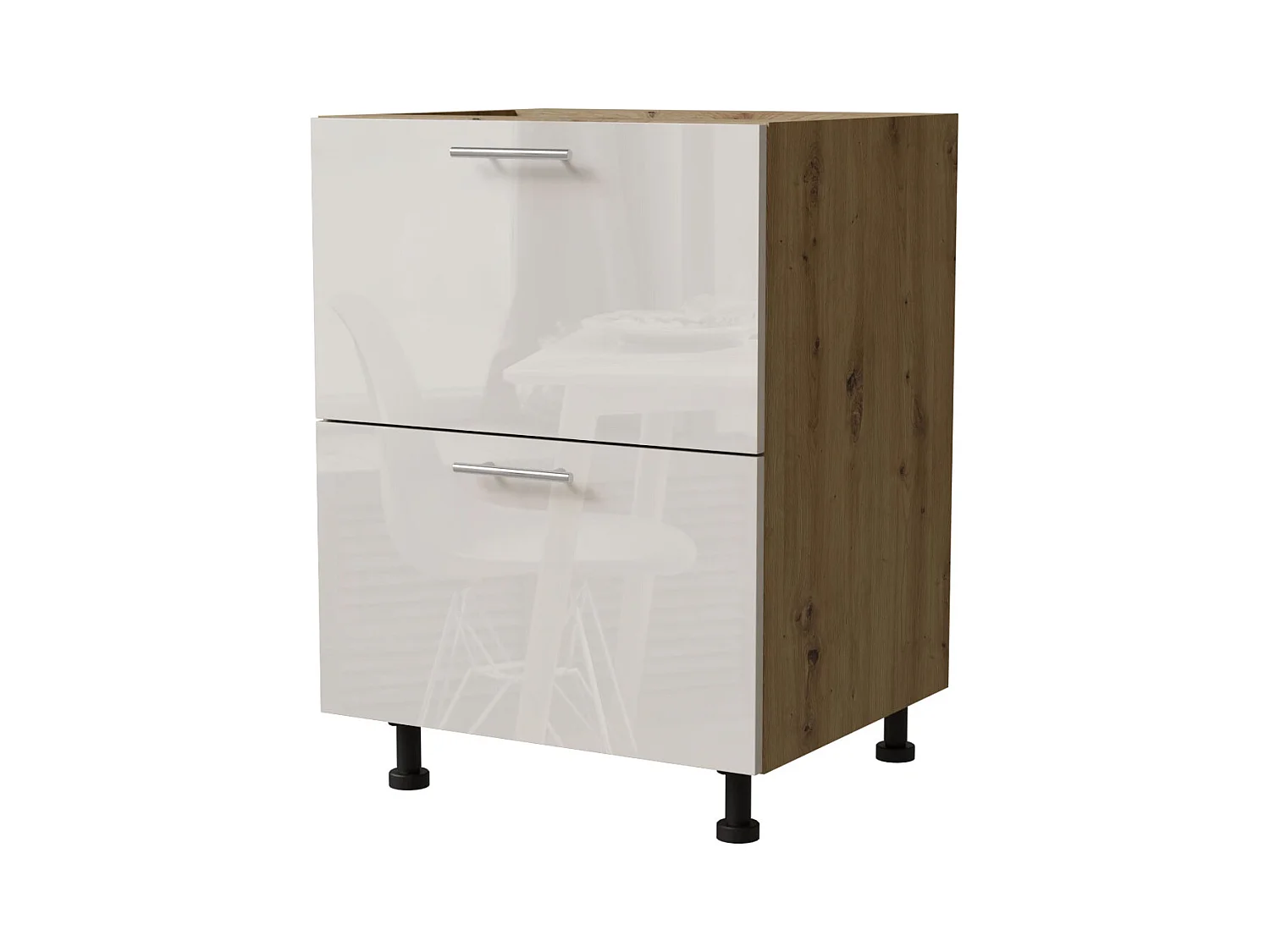 SCHUBLADENUNTERSCHRANK Brerra D2R/60 Korpus eiche artisan / Front RAL 9001 creme Hochglanz 60 / 50 / 82 cm
