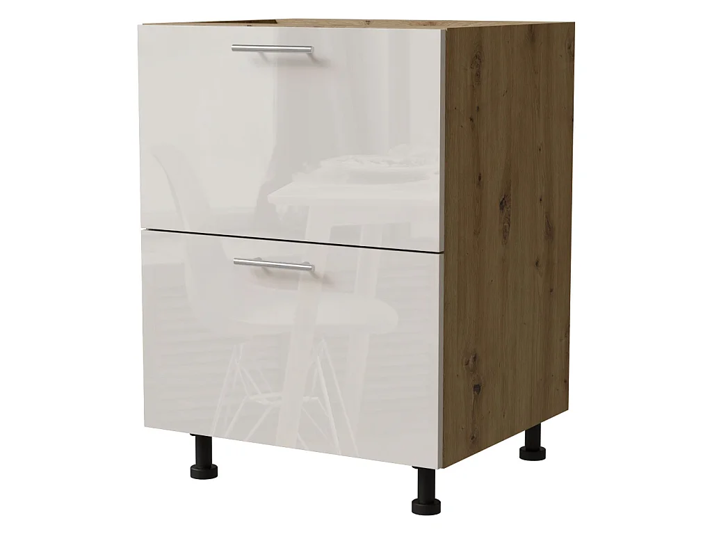 SCHUBLADENUNTERSCHRANK Brerra D2R/60 Korpus eiche artisan / Front RAL 9001 creme Hochglanz 60 / 50 / 82 cm