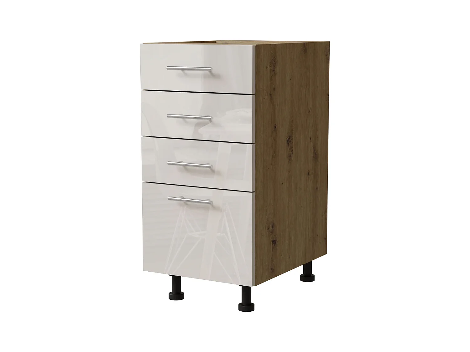 SCHUBLADENUNTERSCHRANK Brerra D4A/40 Korpus eiche artisan / Front RAL 9001 creme Hochglanz 40 / 50 / 82 cm