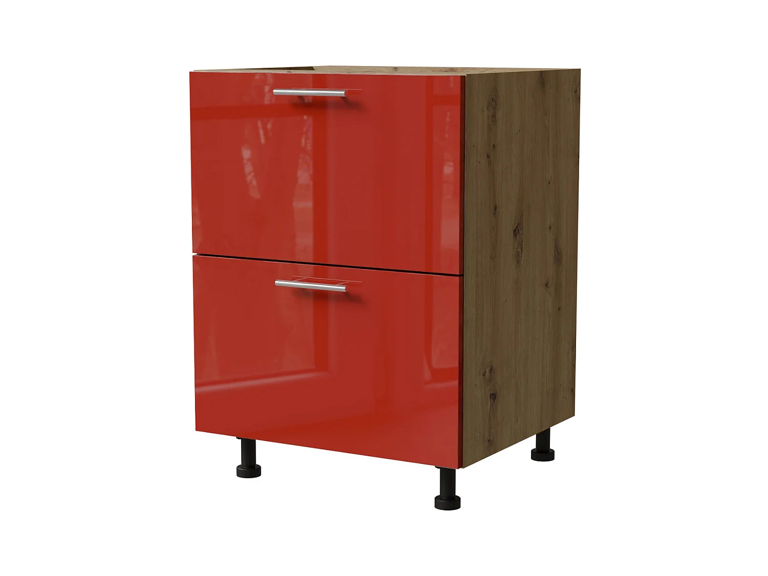 SCHUBLADENUNTERSCHRANK Brerra D2A/60/1A Korpus eiche artisan / Front RAL 3002 karminrot Hochglanz 60 / 50 / 82 cm