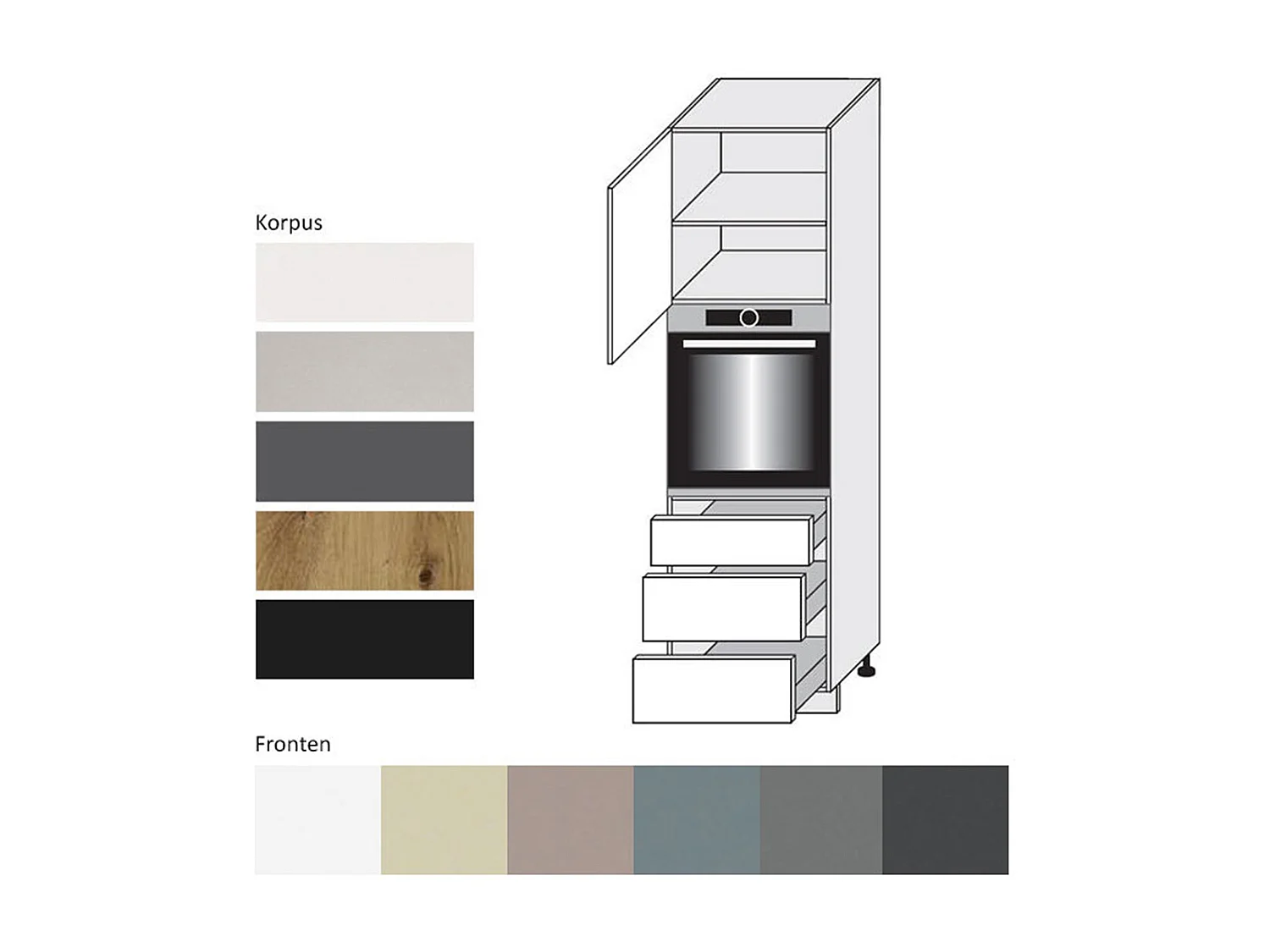 BACKOFEN-HOCHSCHRANK Kvantum D14/RU/3A Mint Matt / Grau Matt 60 / 59 / 207cm
