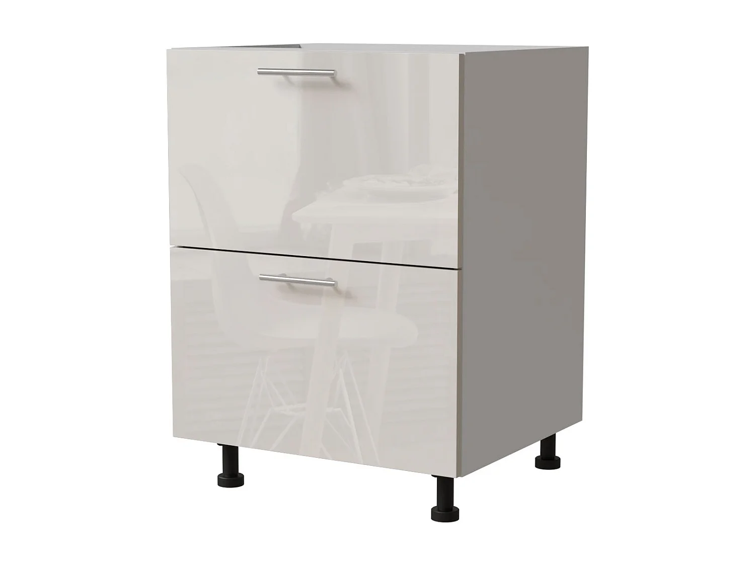 SCHUBLADENUNTERSCHRANK Brerra D2R/60 Korpus weiß / Front RAL 9001 creme Hochglanz 60 / 50 / 82 cm