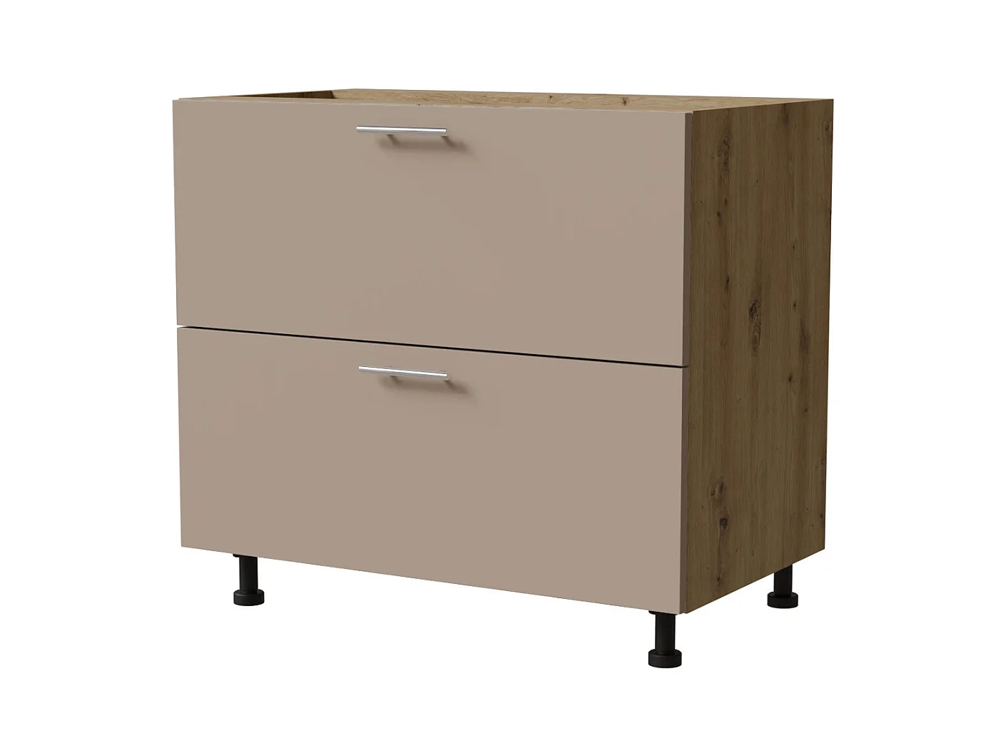 SCHUBLADENUNTERSCHRANK Brerra D2A/90/1A Korpus eiche artisan / Front RAL 1019 graubeige Matt 90 / 50 / 82 cm