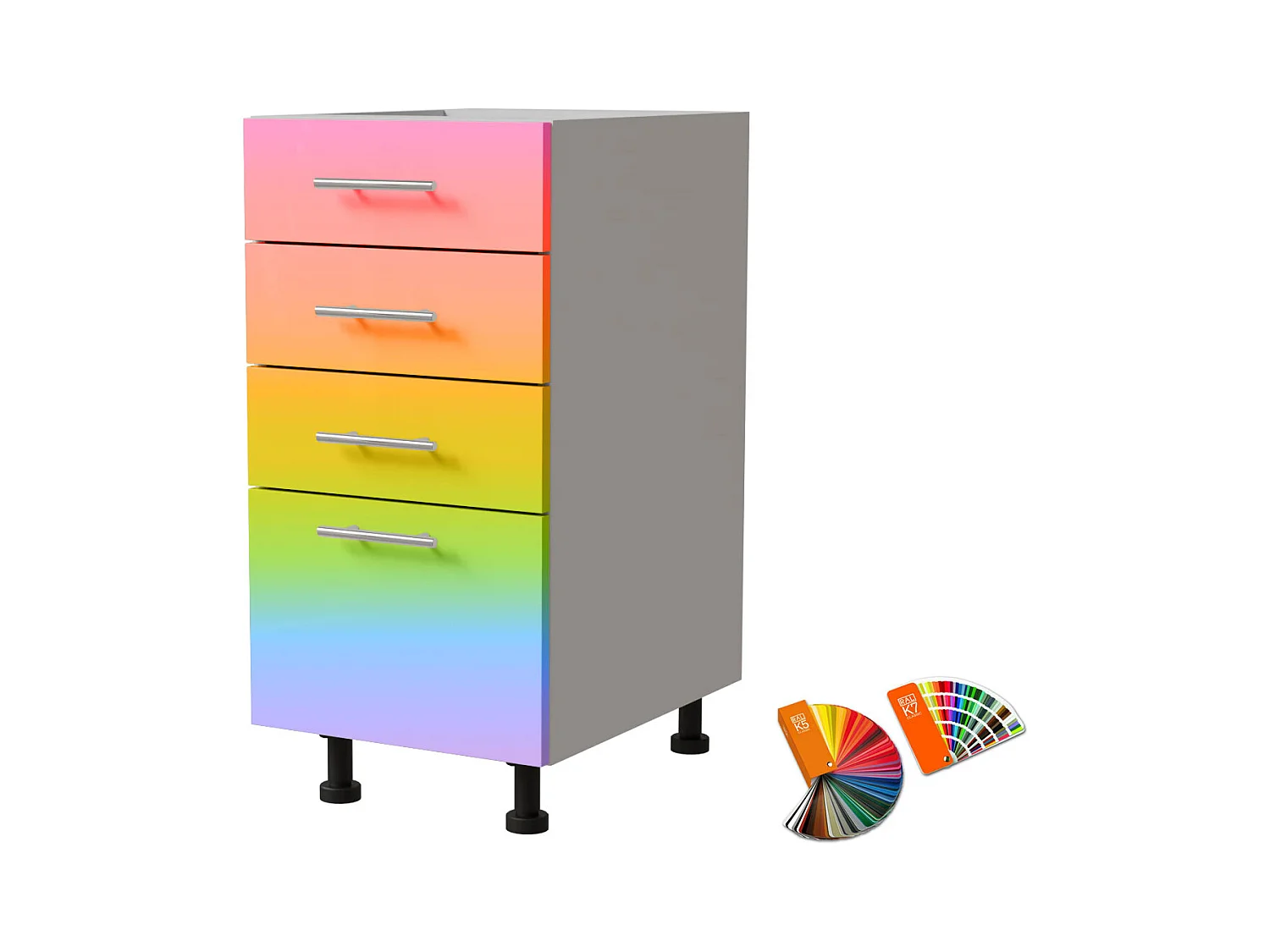 SCHUBLADENUNTERSCHRANK Brerra D4M/40 Korpus weiß / Front RAL Wunschfarbe (K5 oder K7) 40 / 50 / 82 cm