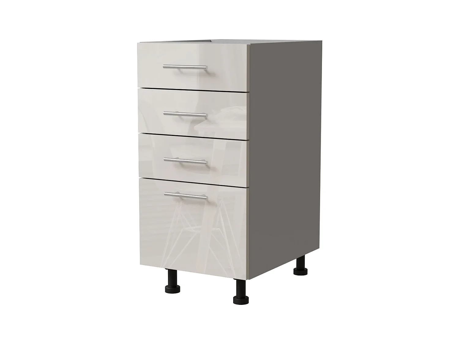 SCHUBLADENUNTERSCHRANK Brerra D4A/40 Korpus grau / Front RAL 9001 creme Hochglanz 40 / 50 / 82 cm