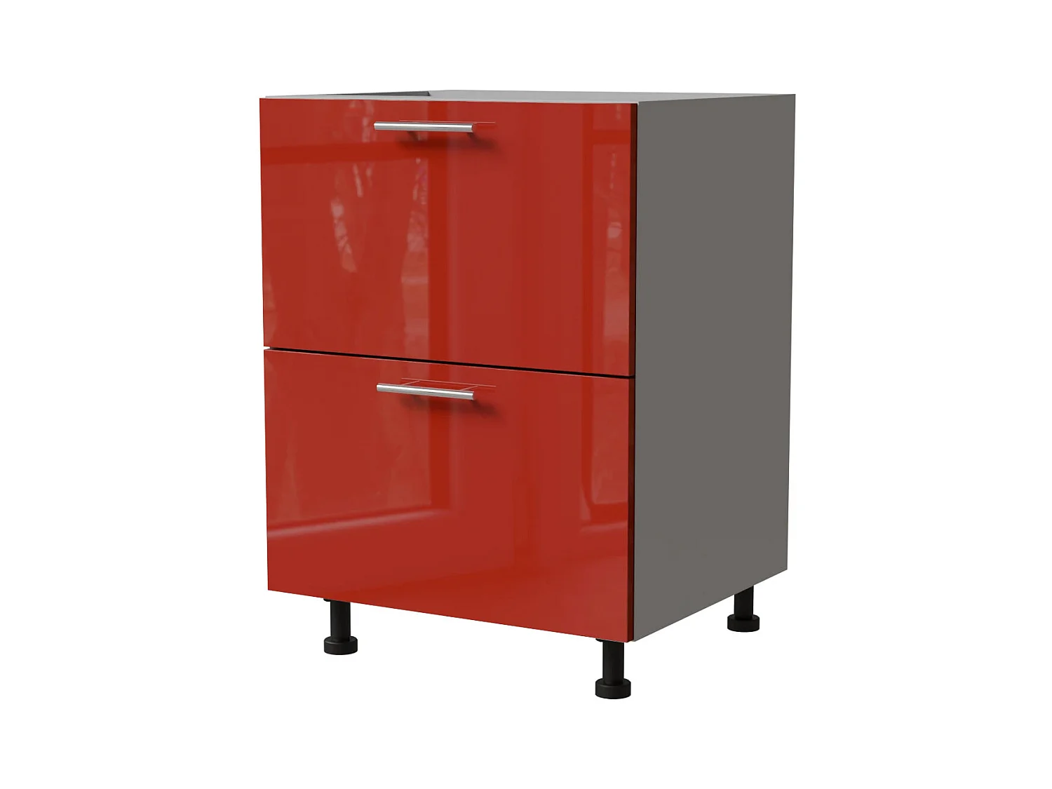 SCHUBLADENUNTERSCHRANK Brerra D2A/60 Korpus grau / Front RAL 3002 karminrot Hochglanz 60 / 50 / 82 cm