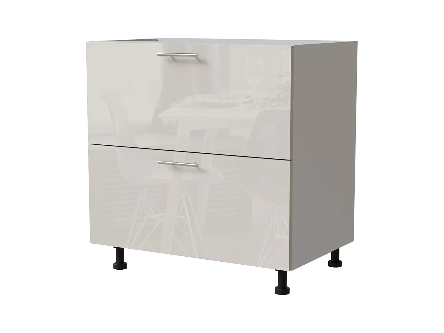SCHUBLADENUNTERSCHRANK Brerra D2M/80 Korpus weiß / Front RAL 9001 creme Hochglanz 80 / 50 / 82 cm Schubladensystem Blum Metabox