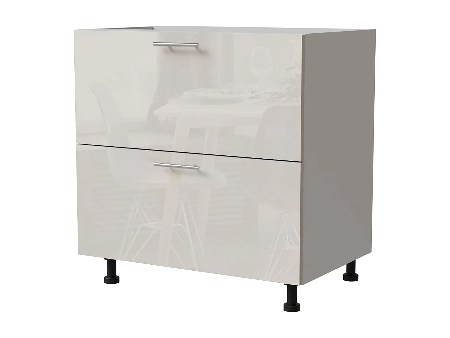 SCHUBLADENUNTERSCHRANK Brerra D2M/80 Korpus weiß / Front RAL 9001 creme Hochglanz 80 / 50 / 82 cm Schubladensystem Blum Metabox