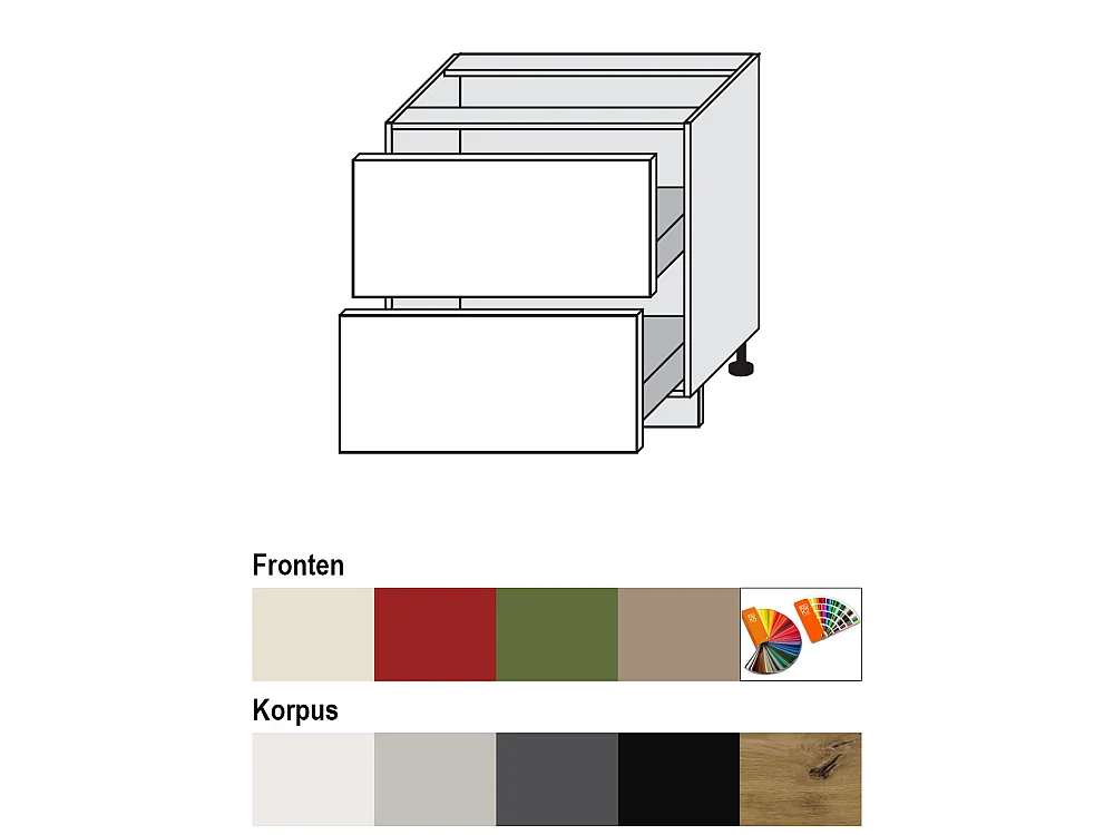 SCHUBLADENUNTERSCHRANK Brerra D2M/80 Korpus weiß / Front RAL 9001 creme Hochglanz 80 / 50 / 82 cm Schubladensystem Blum Metabox