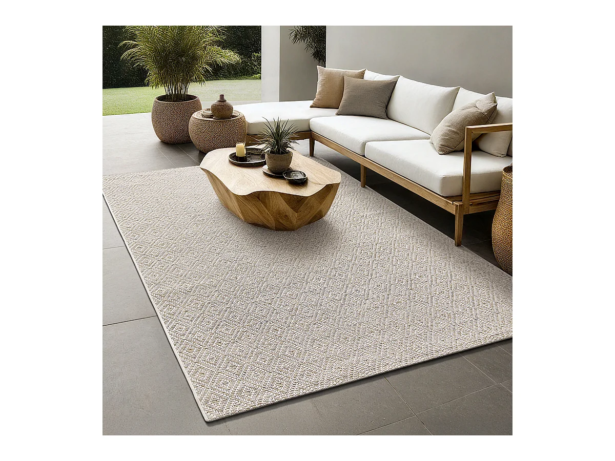 Vloerkleed Maldive Buiten Boho Diamant, Bruin, 140 x 200 cm
