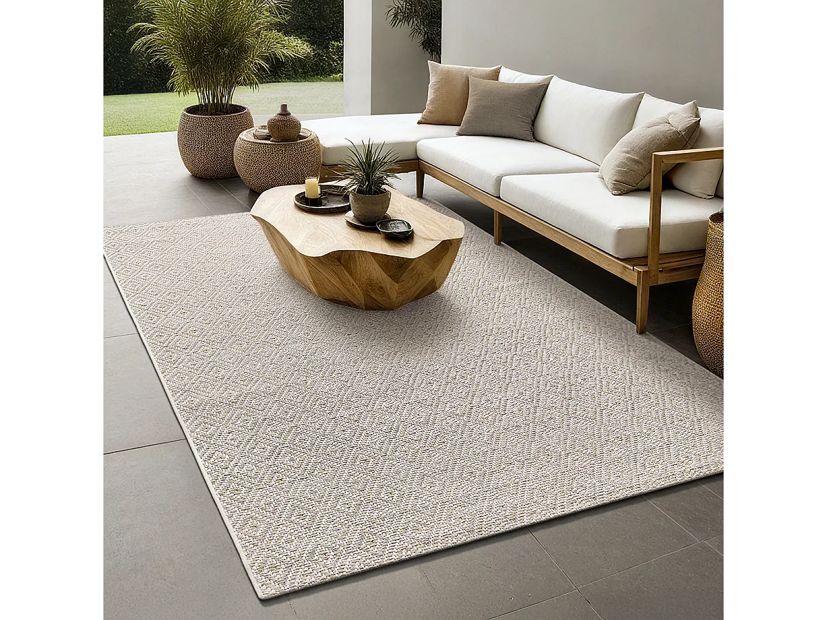 Tapis Maldives extérieur design diamant boho, Marron, 160 x 230 cm