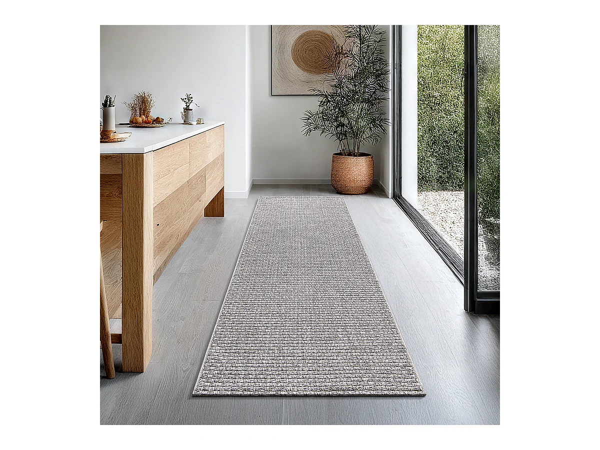 Tapis Maldives extérieur design boho, Gris, 80 x 250 cm