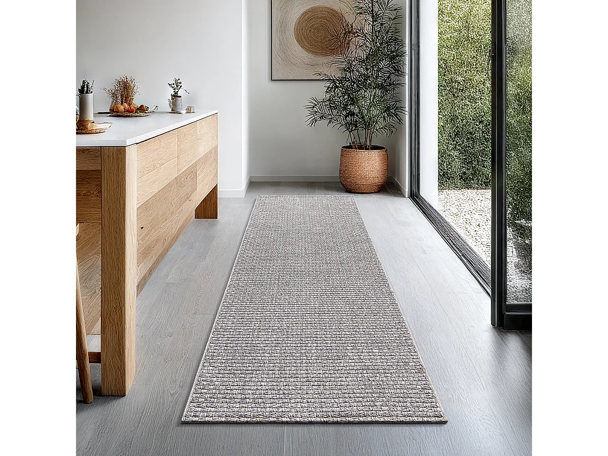 Tapis Maldives extérieur design boho, Gris, 80 x 250 cm
