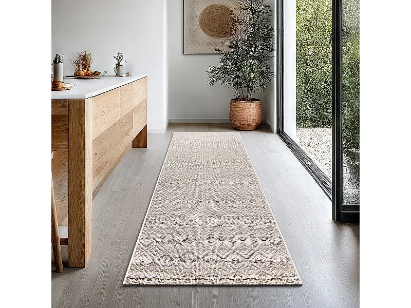 Teppich Maldive Outdoor Boho Diamant, Braun, 80 x 250 cm