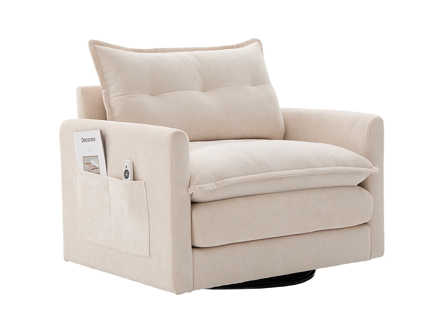 Fauteuil paresseux beige - Chaise longue avec coussins et sac de rangement - pivotant à 360° - pour salon, chambre, bureau et bureau