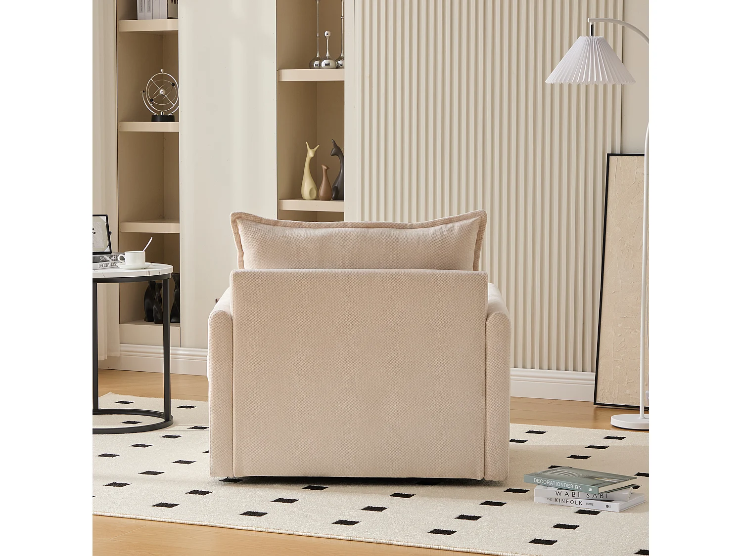 Fauteuil paresseux beige - Chaise longue avec coussins et sac de rangement - pivotant à 360° - pour salon, chambre, bureau et bureau