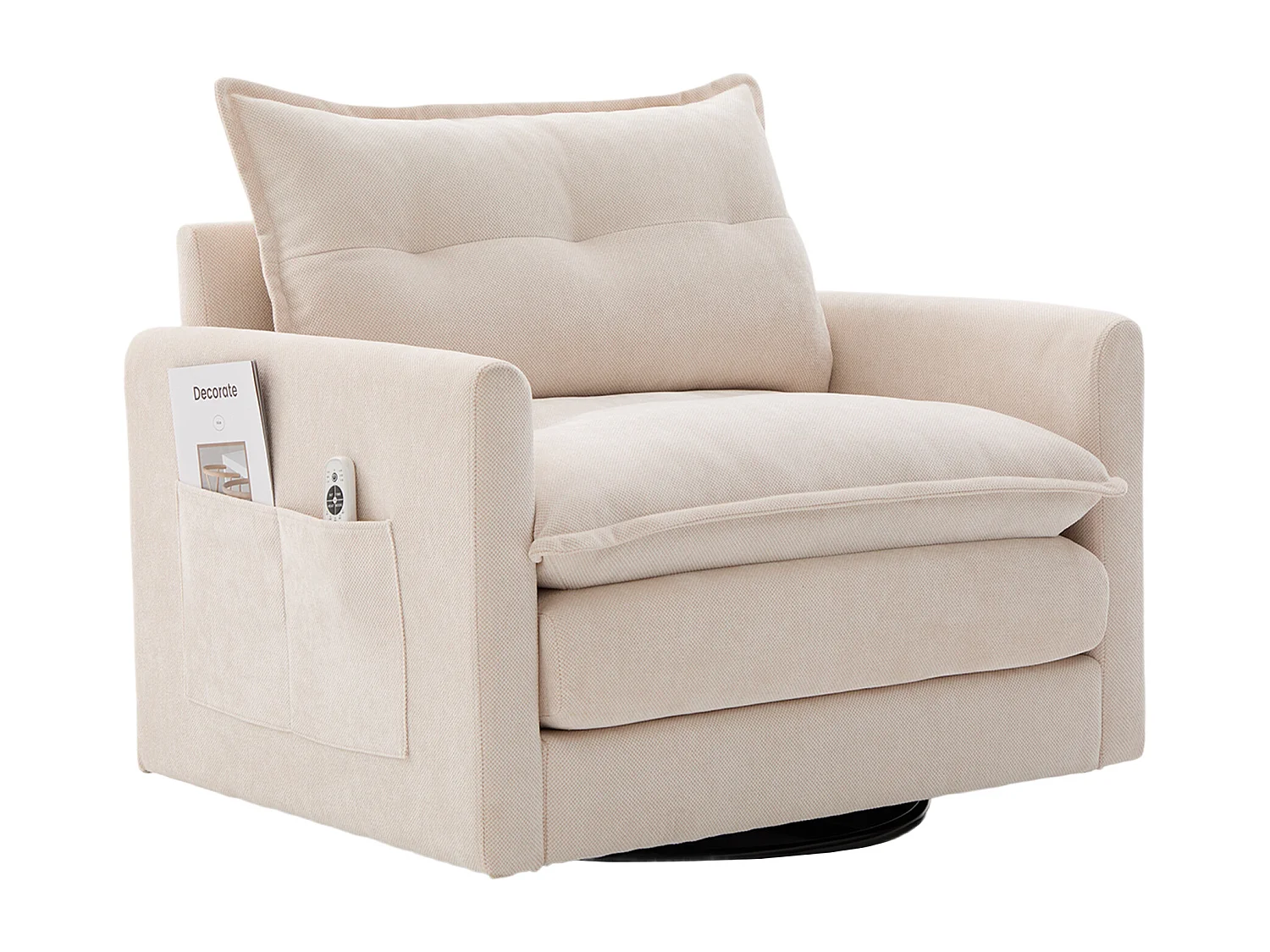 Fauteuil paresseux beige - Chaise longue avec coussins et sac de rangement - pivotant à 360° - pour salon, chambre, bureau et bureau