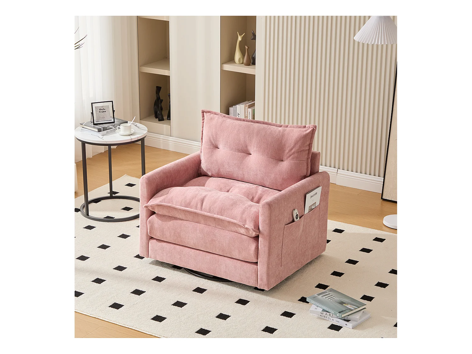 Fauteuil paresseux rose - Chaise longue avec coussins et sac de rangement - pivotant à 360° - pour salon, chambre, bureau et bureau