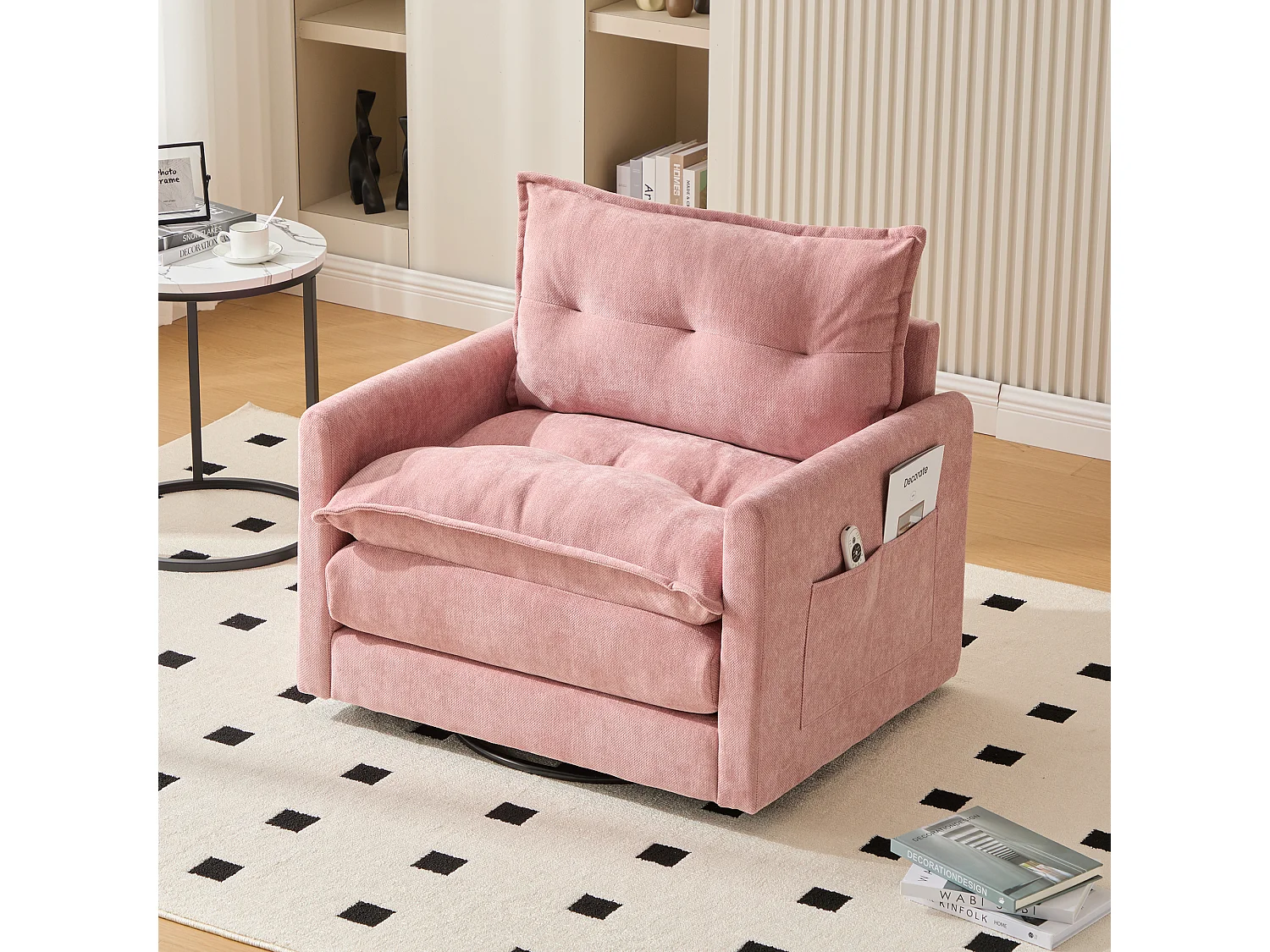 Sillón rosa Lazy - Sillón con cojines y bolsa de almacenamiento - giratorio 360° - para sala de estar, dormitorio, estudio y oficina