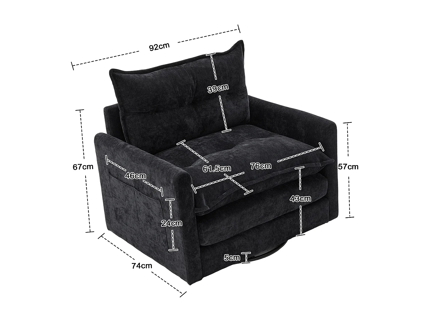Schwarzes Lazy Sofa – Sessel mit Kissen und Aufbewahrungstasche – 360° drehbar – für wohnzimmer, schlafzimmer, arbeitszimmer und büro