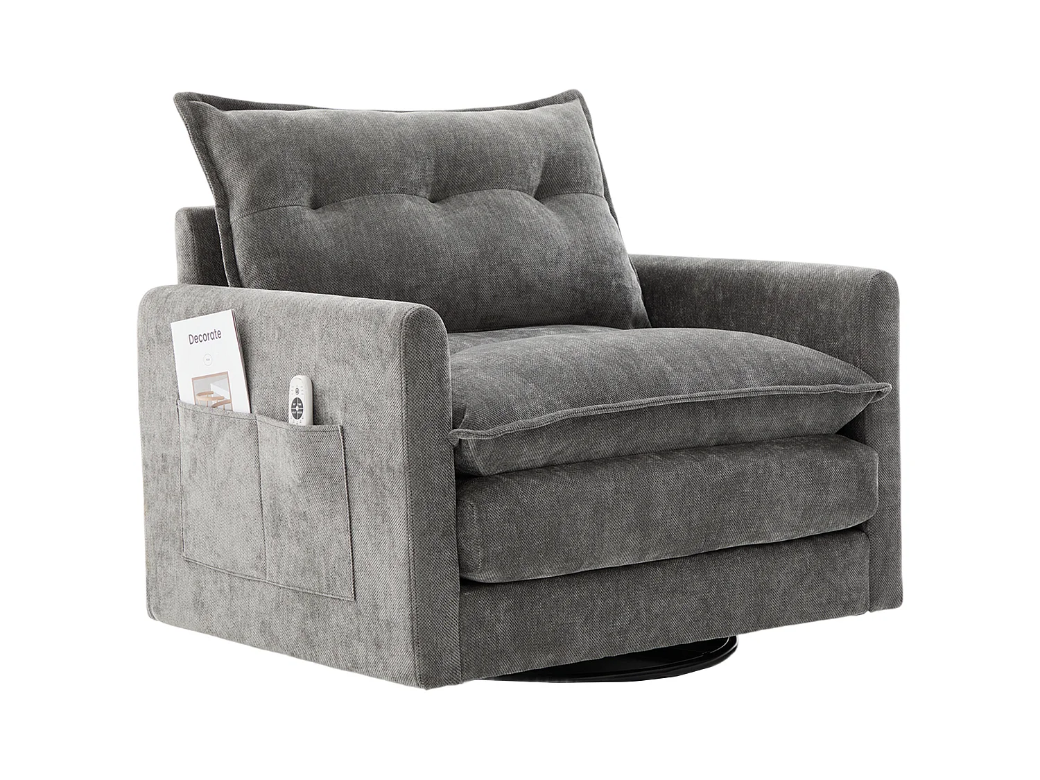 Fauteuil paresseux gris - Chaise longue avec coussins et sac de rangement - pivotant à 360° - pour salon, chambre, bureau et bureau