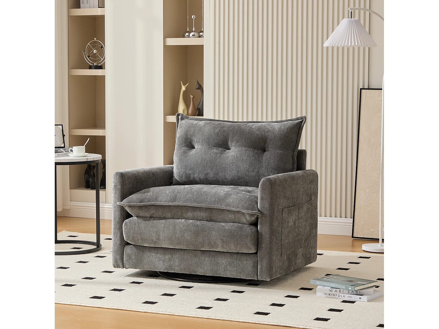 Fauteuil paresseux gris - Chaise longue avec coussins et sac de rangement - pivotant à 360° - pour salon, chambre, bureau et bureau