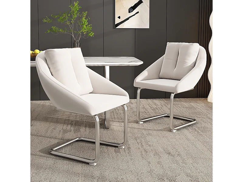 Set di 2 sedie da pranzo - velluto beige - Sedie con schienale imbottito e gambe arcuate argentate