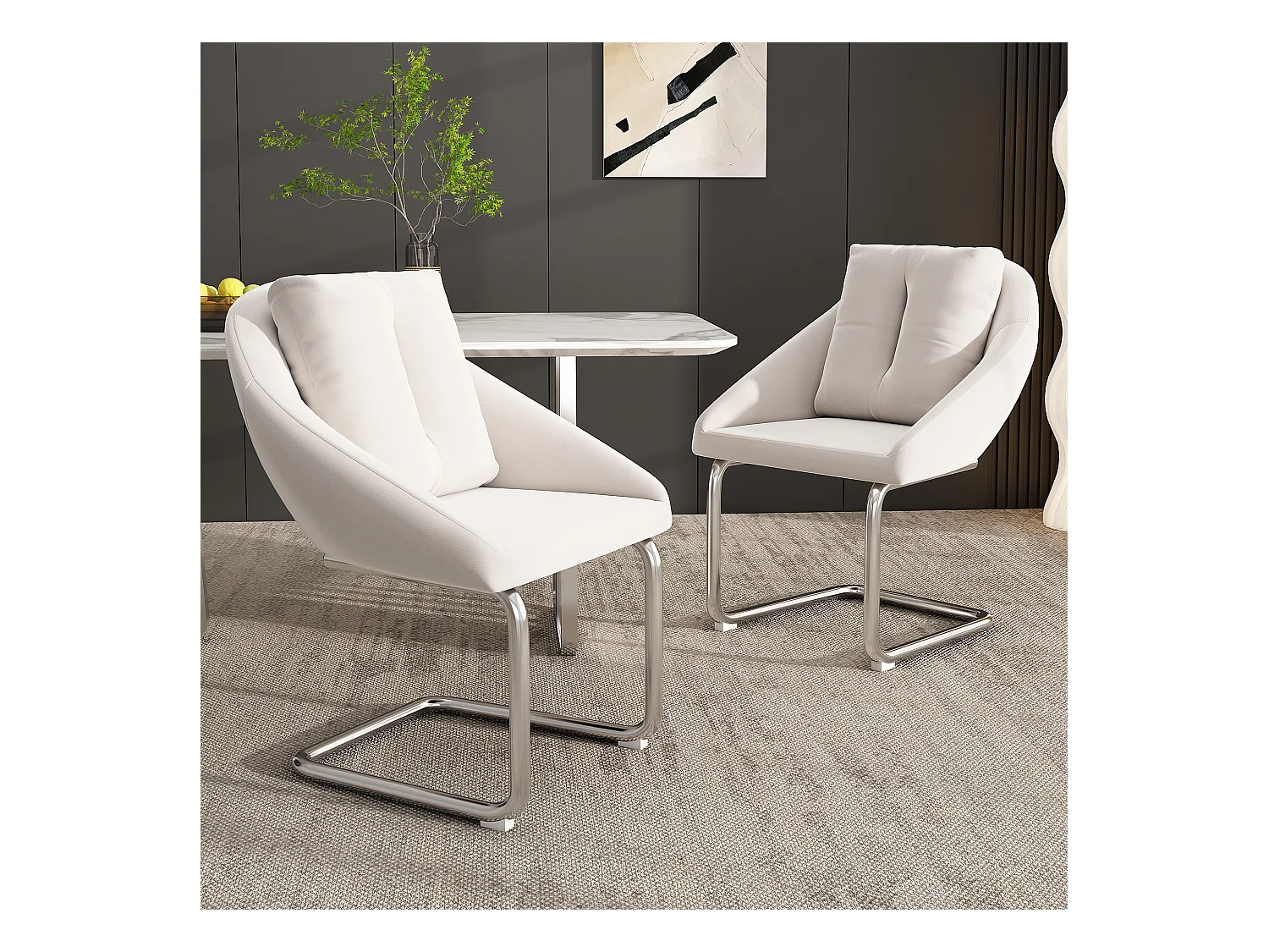 Set di 2 sedie da pranzo - velluto beige - Sedie con schienale imbottito e gambe arcuate argentate