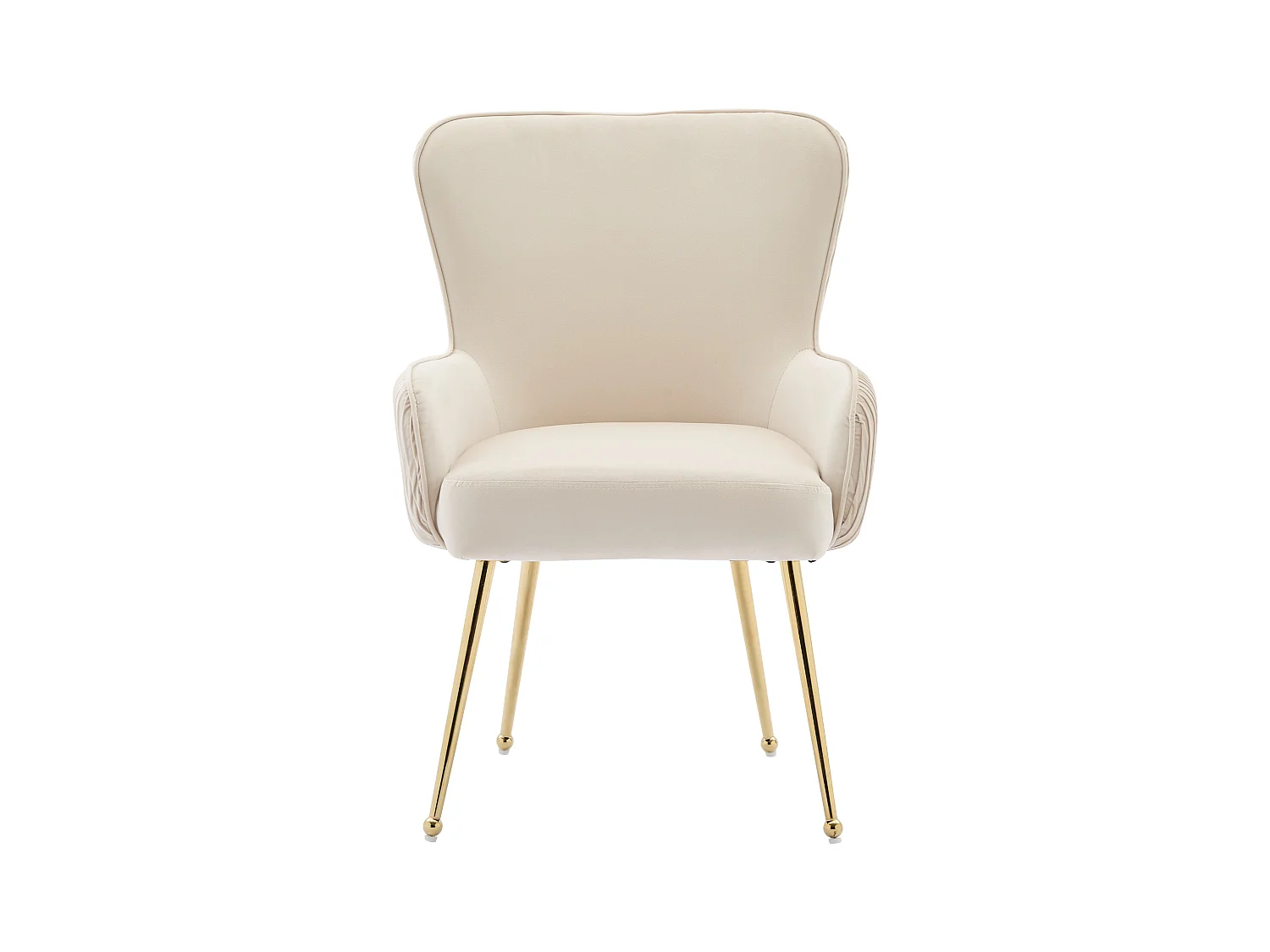 Lot de 2 chaises de salle à manger en velours - avec accoudoirs et pieds en métal doré - beige