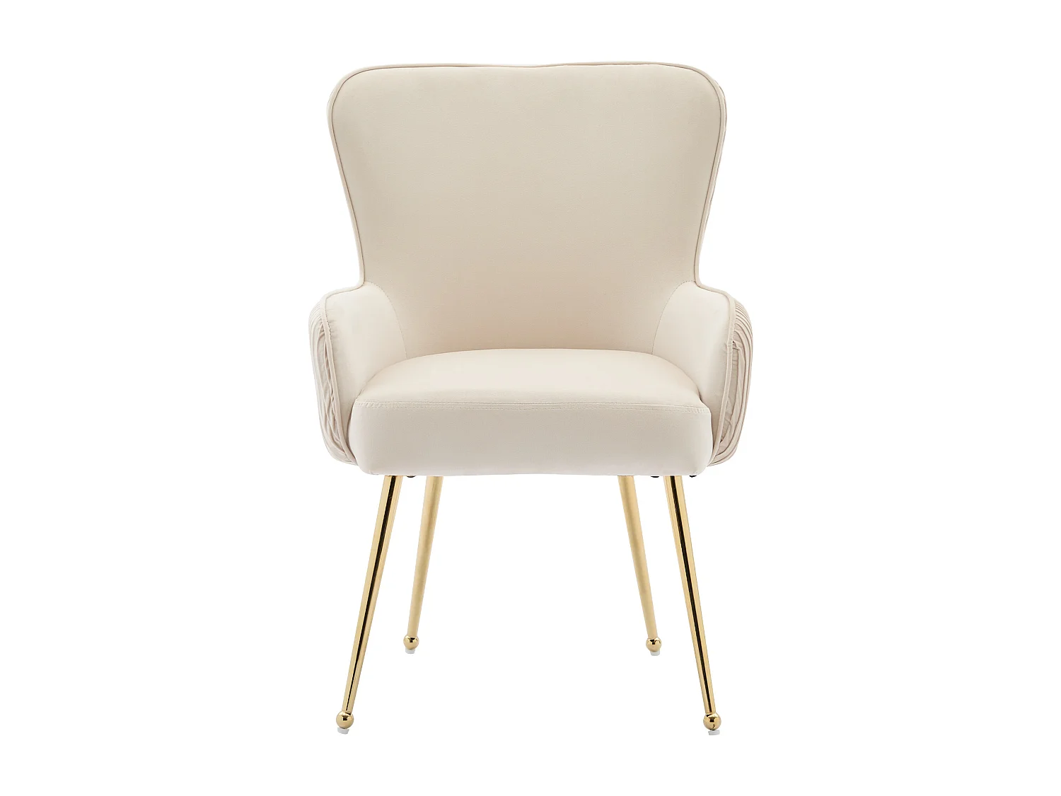 Lot de 2 chaises de salle à manger en velours - avec accoudoirs et pieds en métal doré - beige