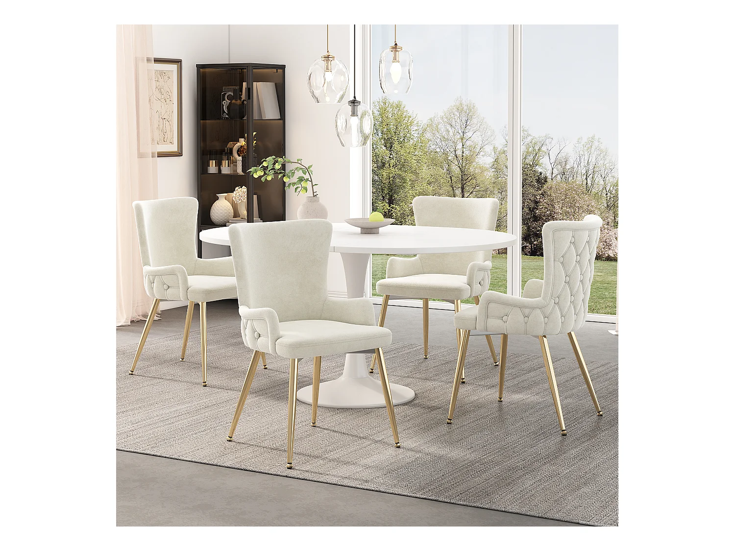 Set di 4 sedie da pranzo - Velluto beige - con gambe in metallo dorato - Per soggiorno e sala da pranzo