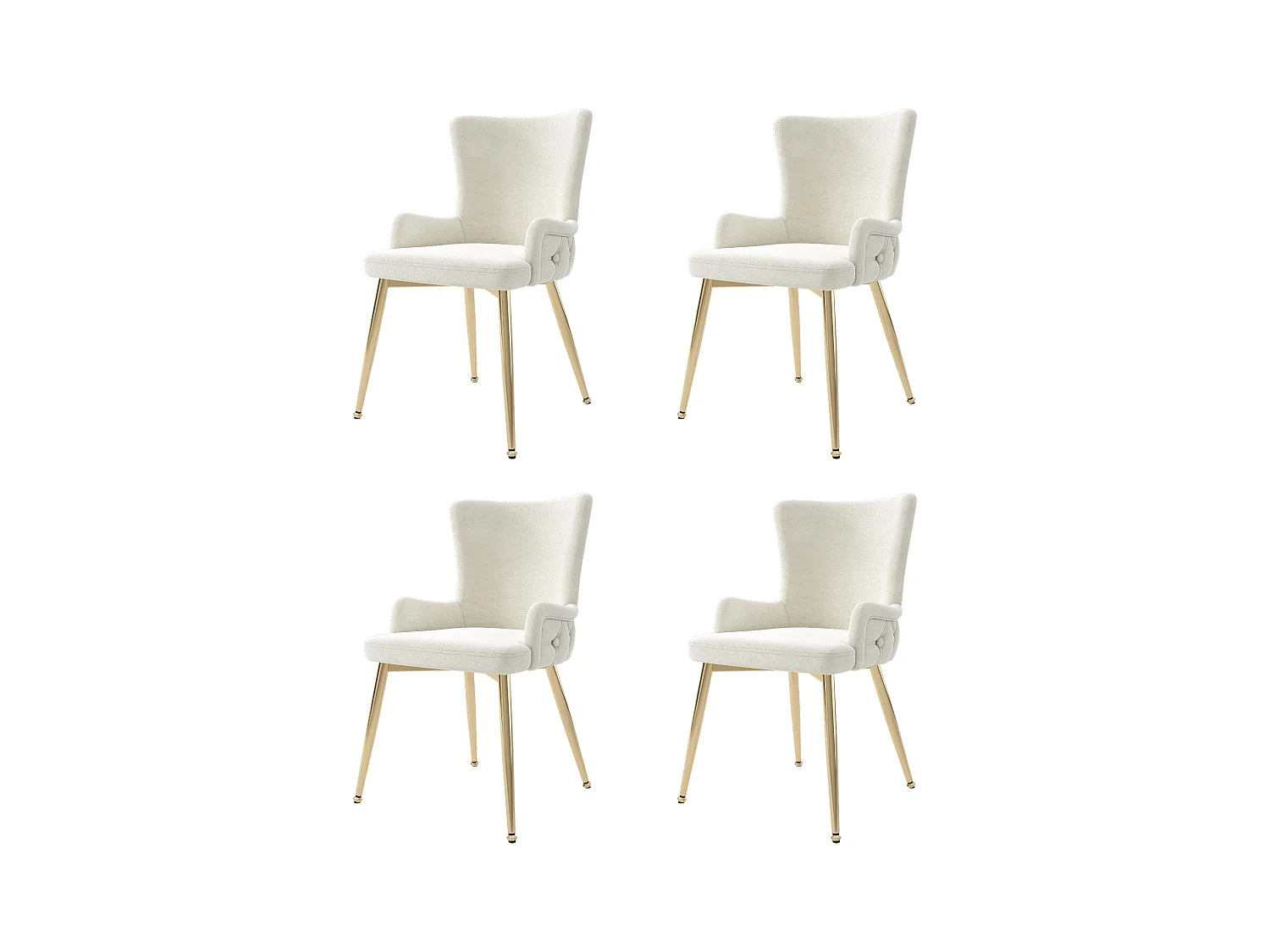 Set di 4 sedie da pranzo - Velluto beige - con gambe in metallo dorato - Per soggiorno e sala da pranzo
