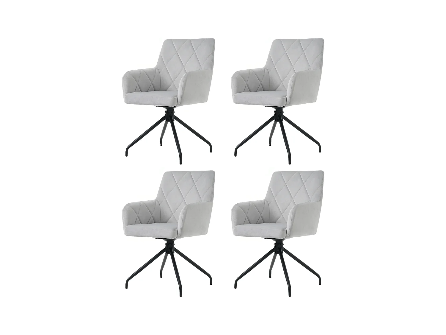 Lot de 4 chaises de salle à manger - avec accoudoirs et fonction pivotante - pieds en métal - velours gris