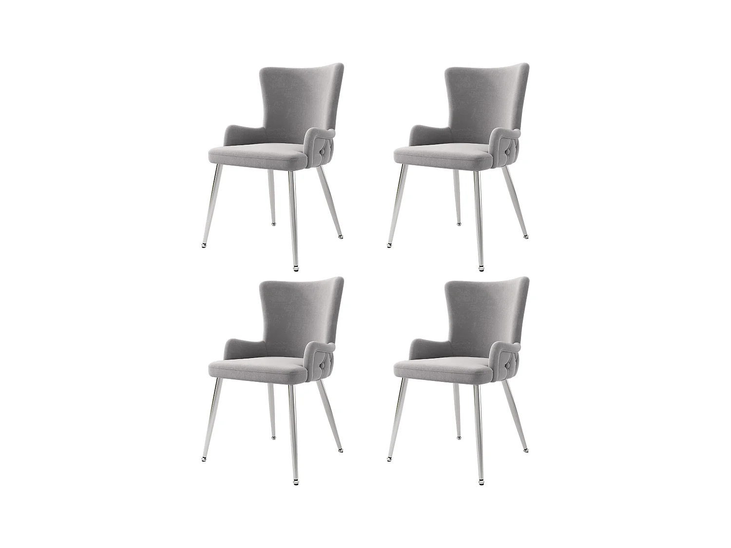 Lot de 4 chaises de salle à manger - velours gris - pieds en métal argenté - pour chambre et salle à manger