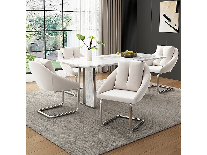 Set di 4 sedie da pranzo - velluto beige - Sedie con schienale imbottito e gambe arcuate argentate