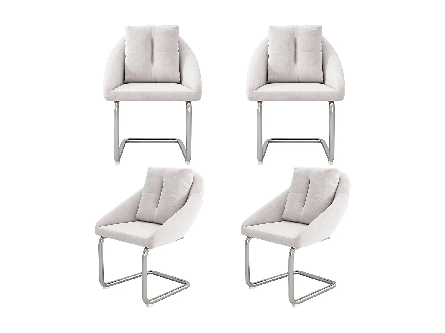 Set di 4 sedie da pranzo - velluto beige - Sedie con schienale imbottito e gambe arcuate argentate