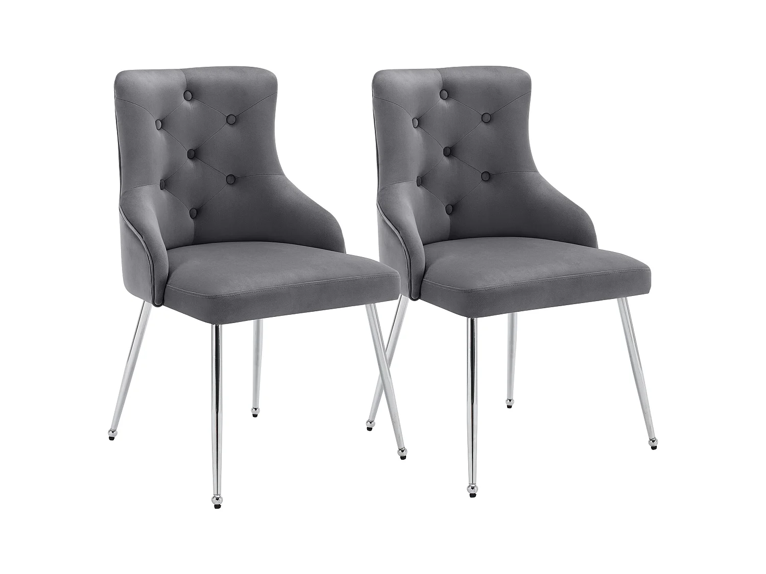 Lot de 2 chaises de salle à manger - velours gris - avec coussin lombaire et pieds en métal - pour salon et salle à manger