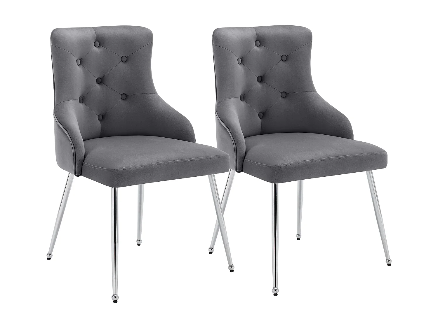 Lot de 2 chaises de salle à manger - velours gris - avec coussin lombaire et pieds en métal - pour salon et salle à manger