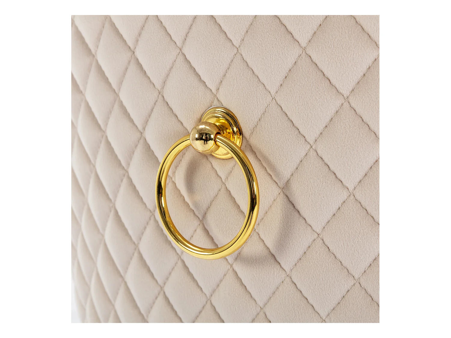 Lot de 4 chaises de salle à manger - Chaise rembourrée avec clous décoratifs et pieds en métal doré - velours beige