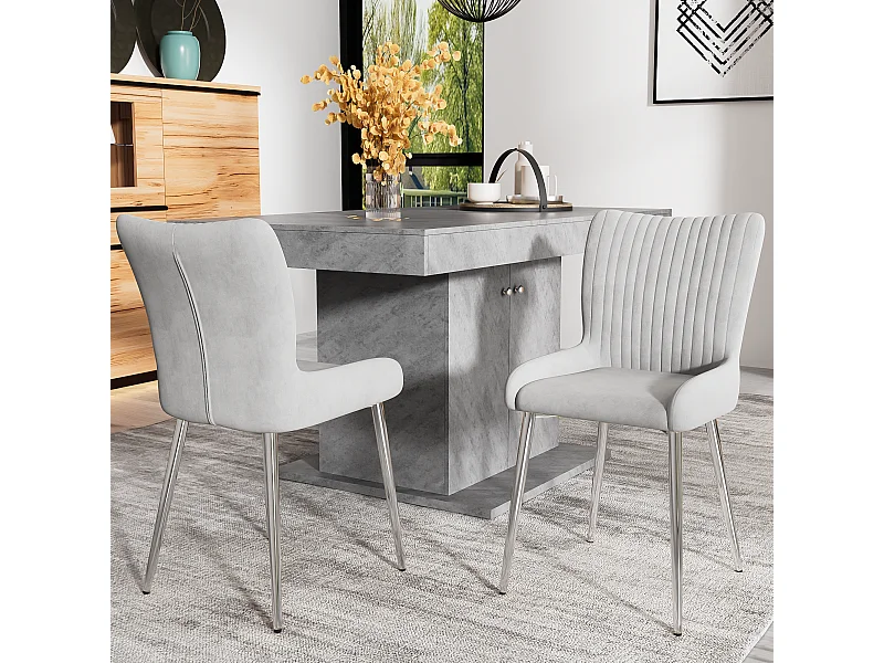 Lot de 2 chaises de salle à manger - velours gris - avec pieds en métal et dossier - pour salon et salle à manger