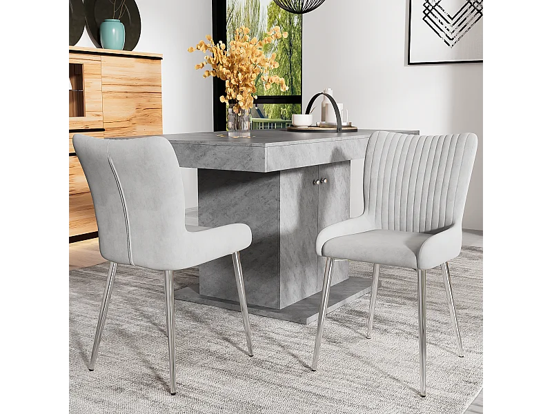 Set di 2 sedie da pranzo- velluto grigio - con schienale e gambe in metallo - per soggiorno e sala da pranzo
